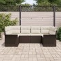 Conjunto de sofá de jardín con cojín 6 pcs Marrón Poliratán