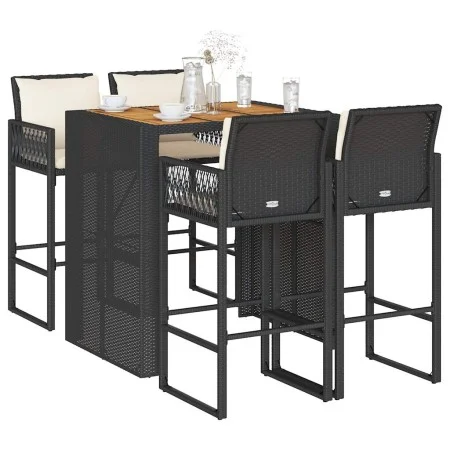 Set bar jardín con cojines 5 pzas ratán sintético acacia negro by , Garden sets - Ref: Foro24-3328896, Price: 549,96 €, Disco...