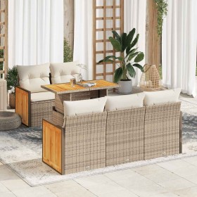 Set sofás jardín y cojines 6 pzas ratán sintético acacia beige