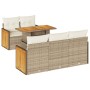 Set sofás jardín y cojines 6 pzas ratán sintético acacia beige
