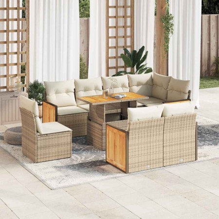 Set sofás jardín y cojines 9 pzas ratán sintético acacia beige by , Garden sets - Ref: Foro24-3327726, Price: 697,18 €, Disco...
