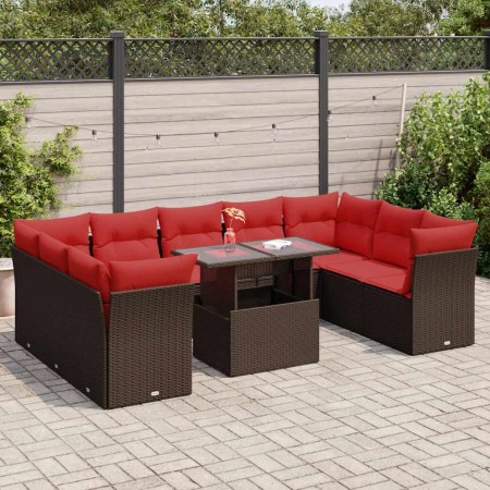 Juego Sofá Jardín 10Piezas con Cojines Marrón Poli Ratán Acacia by , Garden sets - Ref: Foro24-3326225, Price: 758,36 €, Disc...