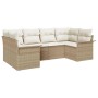 Conjunto de sofá de jardín con cojín 6 pcs Beige Poliratán