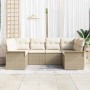 Conjunto de sofá de jardín con cojín 6 pcs Beige Poliratán