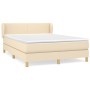 Cama box spring con colchón tela color crema 140x200 cm