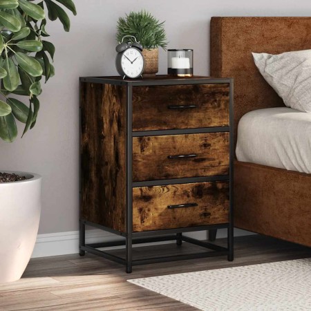 Mesita noche madera ingeniería roble ahumado 40x34,5x60cm metal by , Nightstands - Ref: Foro24-848721, Price: 61,29 €, Discou...