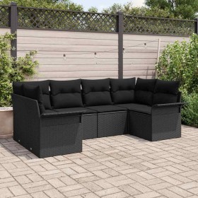 Conjunto de sofá de jardín con cojín 6 pcs Negro Poliratán