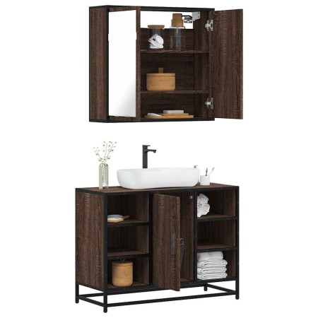 Set de muebles baño 2 pzas madera contrachapada marrón roble by , Bathroom furniture - Ref: Foro24-3300914, Price: 145,22 €, ...