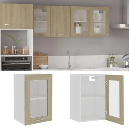 Hanging glass and wood cabinet, engineered oak, 40x31x60 cm. by vidaXL, Kitchen cabinets - Ref: Foro24-802508, Price: 43,89 €...