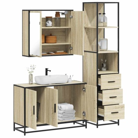 Set de muebles de baño 3 pzas madera contrachapada roble Sonoma by , Bathroom furniture - Ref: Foro24-3301131, Price: 270,91 ...
