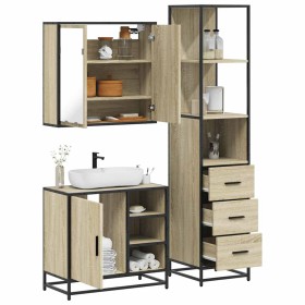 Set de muebles de baño 3 pzas madera contrachapada roble Sonoma de , Muebles de baño - Ref: Foro24-3301146, Precio: 261,92 €,...