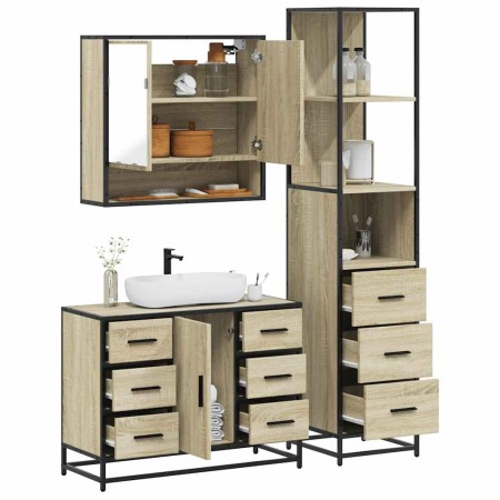 Set de muebles de baño 3 pzas madera contrachapada roble Sonoma de , Muebles de baño - Ref: Foro24-3301171, Precio: 301,42 €