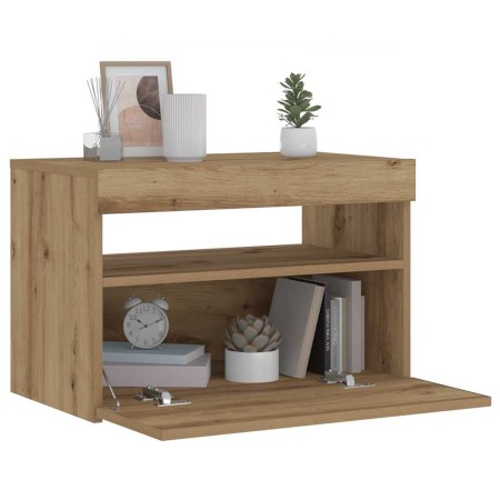 Mesilla de noche con luces LED roble artesanal 60x35x40 cm by , Nightstands - Ref: Foro24-3329176, Price: 52,27 €, Discount: %