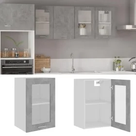 Concrete gray plywood glass hanging cabinet 40x31x60cm by vidaXL, Kitchen cabinets - Ref: Foro24-802509, Price: 39,24 €, Disc...