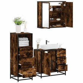 Set de muebles baño 3 pzas madera contrachapada roble ahumado de , Muebles de baño - Ref: Foro24-3301017, Precio: 256,06 €, D...