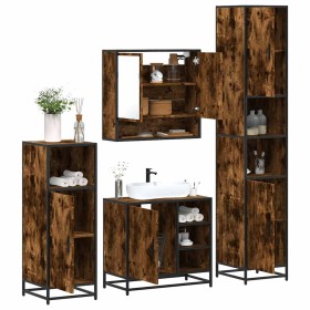 Set de muebles baño 4 pzas madera contrachapada roble ahumado by , Bathroom furniture - Ref: Foro24-3301237, Price: 362,98 €,...