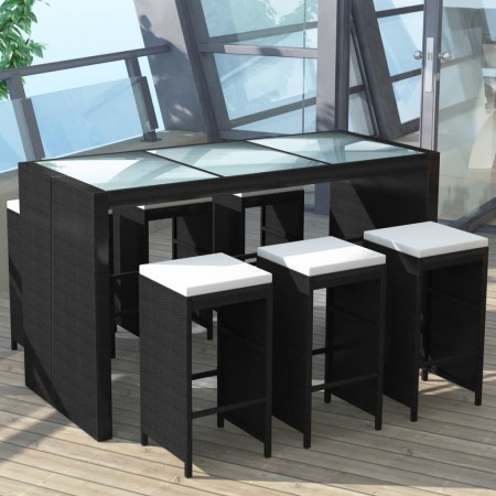 Mesa y sillas bar de jardín 7 pzas y cojines poli ratán negro von , Gartensets - Ref: Foro24-41837, Preis: 573,95 €, Rabatt: %