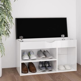 Banco zapatero con cojín madera de ingeniería blanco brillo de , Zapateros y organizadores de calzado - Ref: Foro24-326765, P...