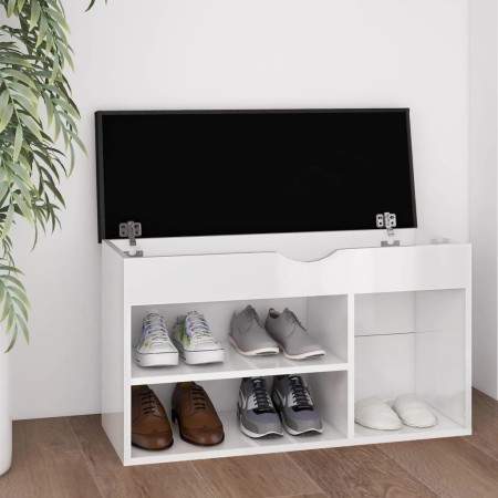 Banco zapatero con cojín madera de ingeniería blanco brillo de , Zapateros y organizadores de calzado - Ref: Foro24-326765, P...