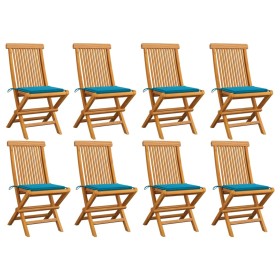Sillas de jardín 8 unidades teca maciza con cojines azules von , Gartenstühle - Ref: Foro24-3072921, Preis: 497,66 €, Rabatt: %