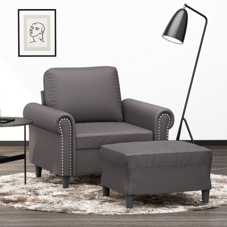 Sillón con taburete cuero sintético gris 60 cm by , Sofas - Ref: Foro24-3201202, Price: 205,30 €, Discount: %