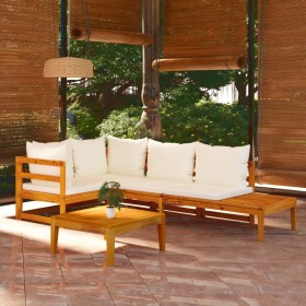 Set muebles de jardín 4 pzas cojines crema madera de acacia de , Conjuntos de jardín - Ref: Foro24-3087276, Precio: 592,17 €,...