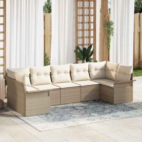 Conjunto de sofá de jardín con cojín 7 pcs Beige Poliratán