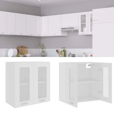 White engineering glass and wood hanging cabinet 60x31x60 cm by vidaXL, Kitchen cabinets - Ref: Foro24-802521, Price: 58,37 €...