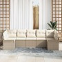 Conjunto de sofá de jardín con cojín 7 pcs Beige Poliratán