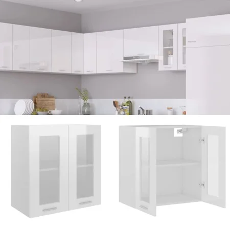 Glänzend weißer Hängeschrank aus technischem Glas und Holz von vidaXL, Küchenschränke - Ref: Foro24-802526, Preis: 70,81 €, R...