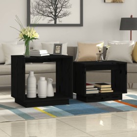 Mesas de centro apilables 2 unidades madera maciza pino negro by , Coffee table - Ref: Foro24-813529, Price: 48,48 €, Discoun...
