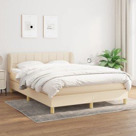 Cama box spring con colchón tela color crema 140x200 cm Cama box spring con colchón tela color crema 140x200 cm