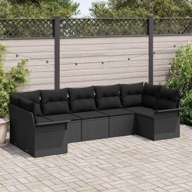 Conjunto de sofá de jardín con cojín 7 pcs Negro Poliratán