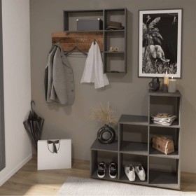 FMD Perchero de pared 4 compartimentos abiertos gris marrón oscuro von , Hut- und Garderobenständer - Ref: Foro24-433869, Pre...
