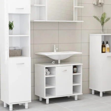 Badezimmerschrank weiß glänzend Sperrholz 60x32x53,5cm von vidaXL, Badezimmermöbel - Ref: Foro24-802639, Preis: 54,38 €, Raba...
