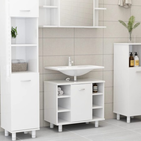 Badezimmerschrank weiß glänzend Sperrholz 60x32x53,5cm von vidaXL, Badezimmermöbel - Ref: Foro24-802639, Preis: 56,93 €, Raba...