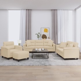 Juego de sofás con cojines 4 piezas tela microfibra crema de , Sofás - Ref: Foro24-3202312, Precio: 883,49 €, Descuento: %