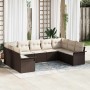 Conjunto de sofá de jardín con cojín 9 pcs Marrón Poliratán