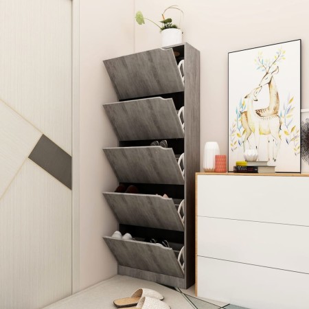 Zapatero 5 puertas madera ingeniería gris hormigón 59x24x167 cm by , Shoe racks and shoe organizers - Ref: Foro24-338140, Pri...