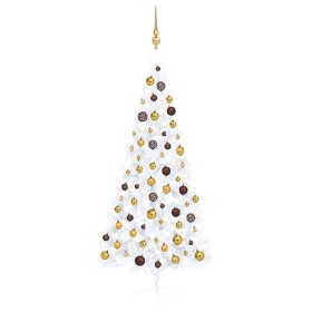 Medio árbol de Navidad con luces y bolas blanco 180 cm von , Weihnachtsbäume - Ref: Foro24-3077484, Preis: 65,51 €, Rabatt: %