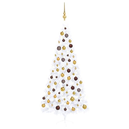Medio árbol de Navidad con luces y bolas blanco 240 cm by , Christmas trees - Ref: Foro24-3077486, Price: 87,05 €, Discount: %