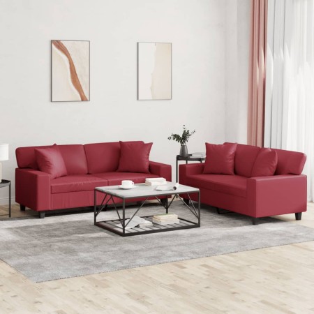 Juego de sofás con cojines 2 piezas cuero sintético rojo tinto von , Sofas - Ref: Foro24-3201927, Preis: 574,17 €, Rabatt: %