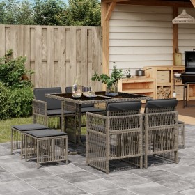Set comedor jardín 9 pzas y cojines ratán sintético gris by , Garden sets - Ref: Foro24-3210956, Price: 369,58 €, Discount: %