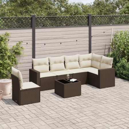 Juego de sofás de jardín 7 piezas con cojines ratán PE marrón by , Garden sets - Ref: Foro24-3219033, Price: 463,42 €, Discou...