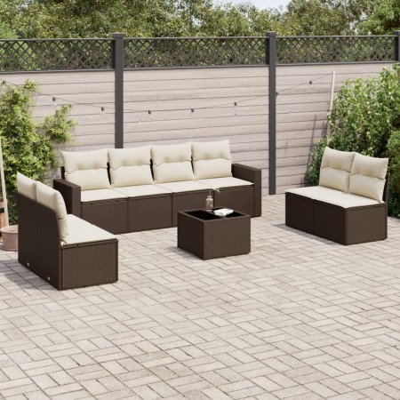 Set de sofás de jardín 9 pzas y cojines ratán sintético marrón by , Modular outdoor sofas - Ref: Foro24-3251200, Price: 523,9...