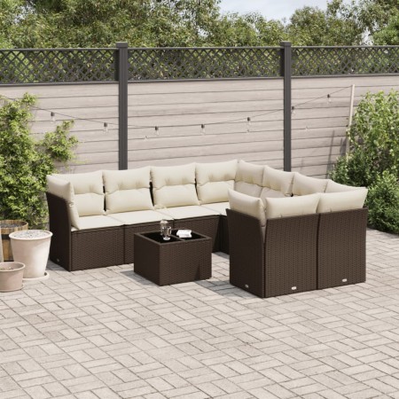 Set de sofás de jardín 9 pzas y cojines ratán sintético marrón by , Garden sets - Ref: Foro24-3249162, Price: 611,12 €, Disco...