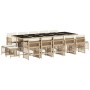 Set comedor de jardín con cojines 15 pzas ratán sintético beige