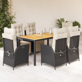 Set de comedor de jardín 7 pzas y cojines ratán sintético negro by , Garden sets - Ref: Foro24-3213335, Price: 844,76 €, Disc...