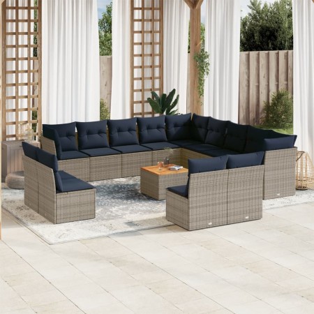 Set de sofás de jardín y cojines 14 pzas ratán sintético gris by , Garden sets - Ref: Foro24-3256271, Price: 1,00 €, Discount: %