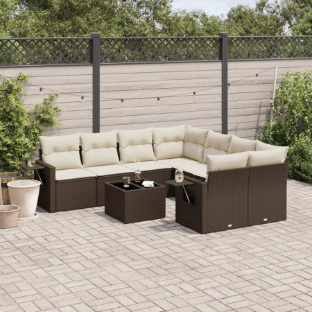 Set de sofás de jardín 9 pzas y cojines ratán sintético marrón de , Conjuntos de jardín - Ref: Foro24-3219962, Precio: 579,36...